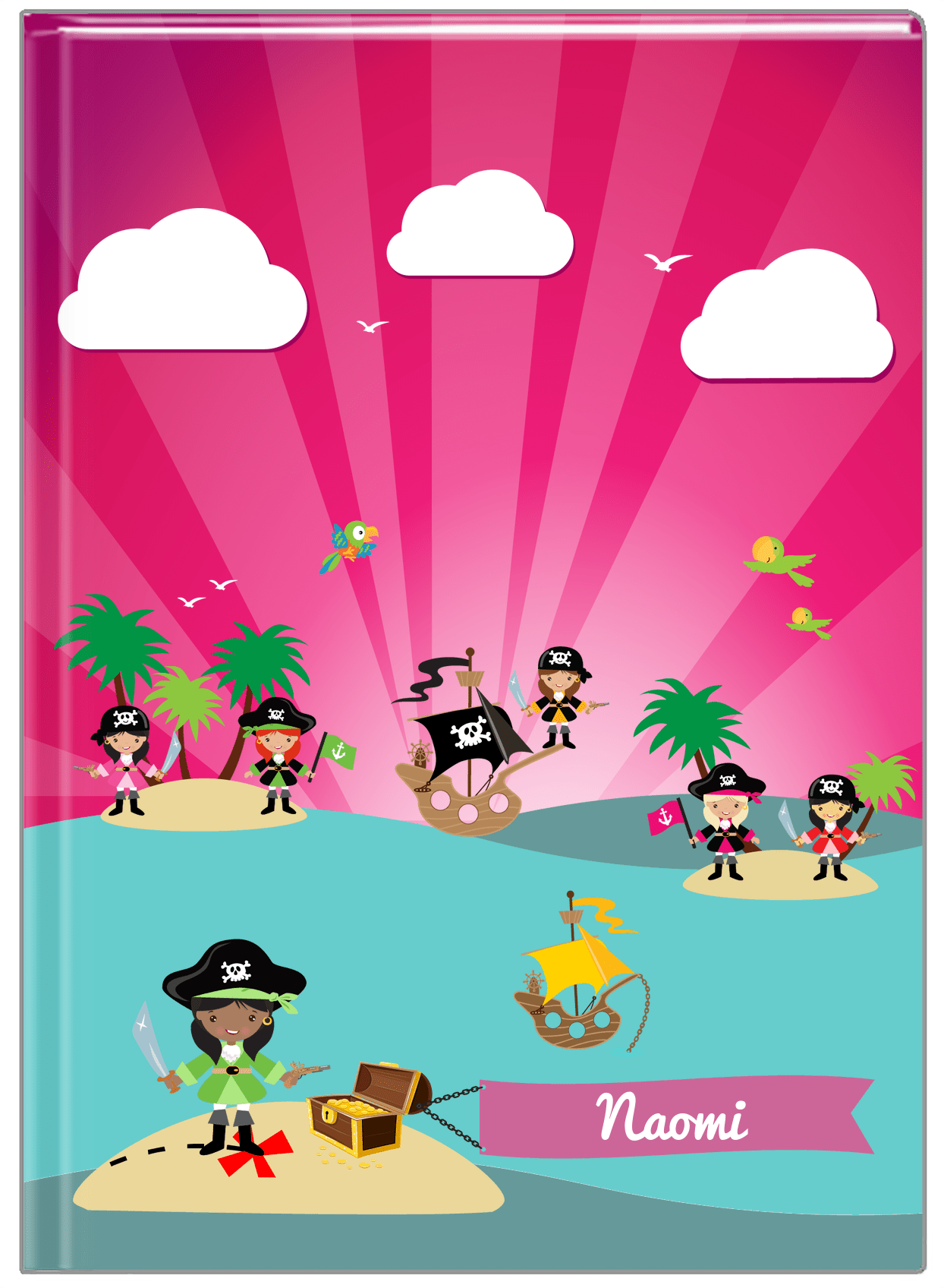 Personalized Pirate Journal XXII - Girl Pirate with Sword - Black Girl - Front View