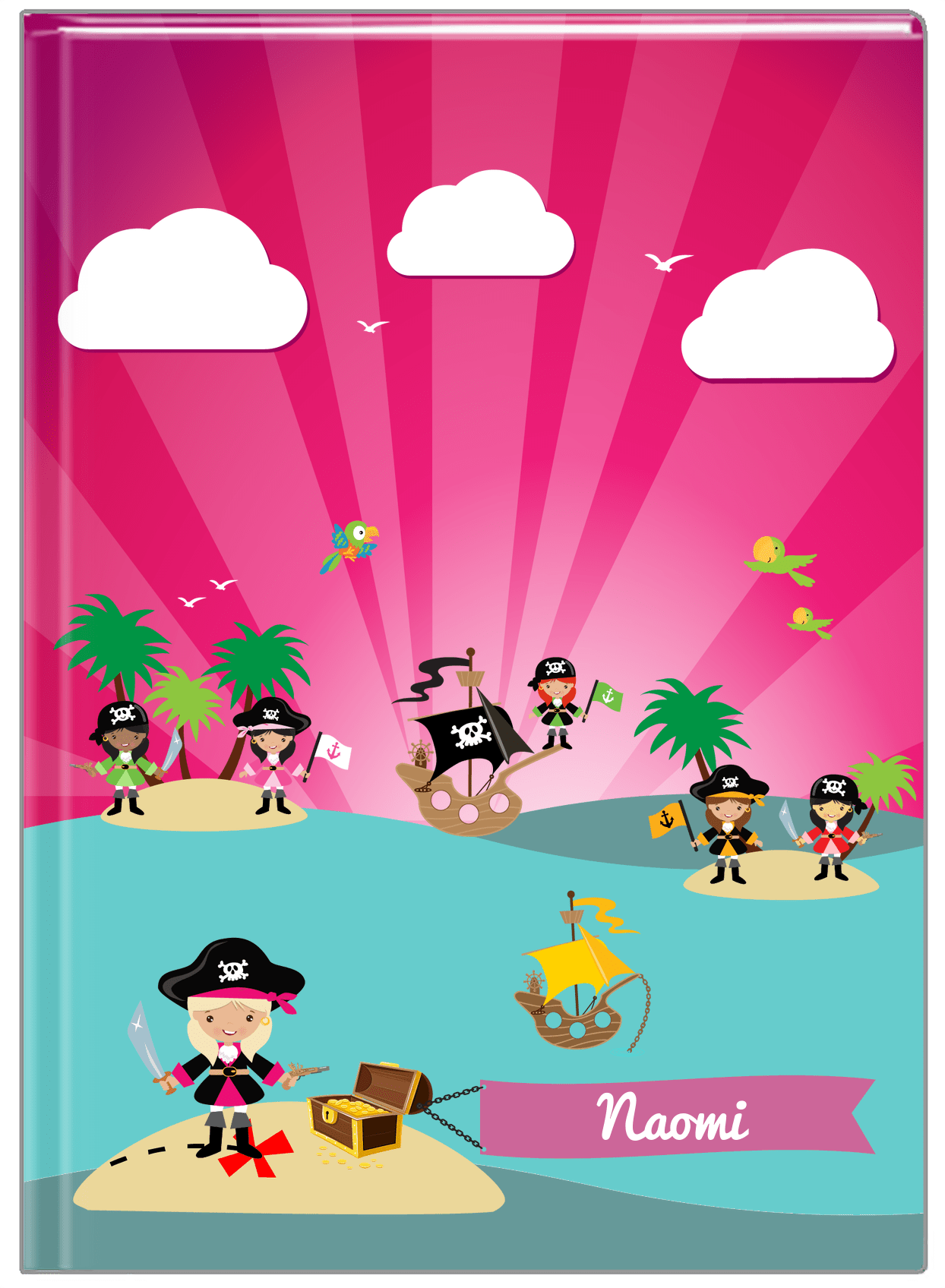 Personalized Pirate Journal XXII - Girl Pirate with Sword - Blonde Girl - Front View