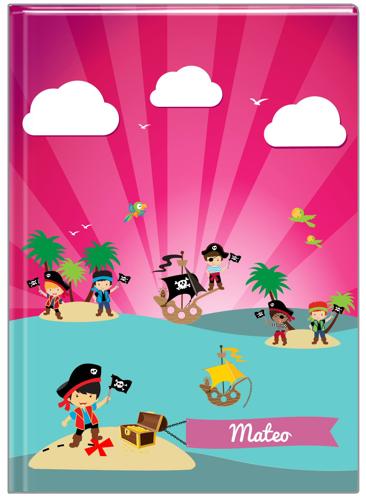 Personalized Pirate Journal XXIII - Boy Pirate with Flag - Asian Boy - Front View