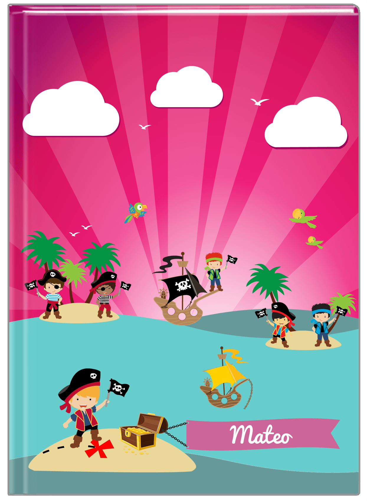Personalized Pirate Journal XXIII - Boy Pirate with Flag - Blond Boy - Front View