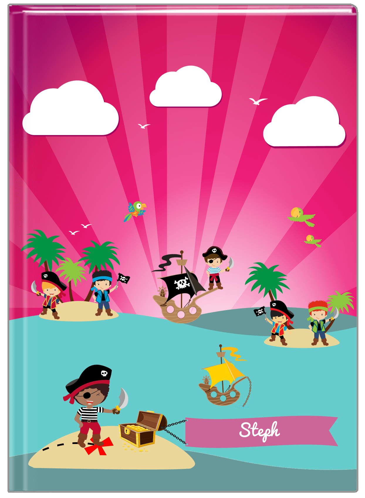 Personalized Pirate Journal XXIV - Boy Pirate with Sword - Black Boy - Front View