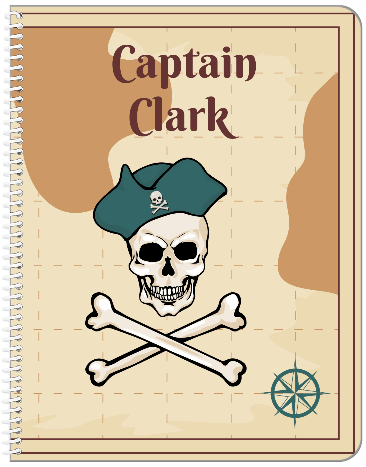 Personalized Pirates Notebook - Crossbones & Hat - Front View