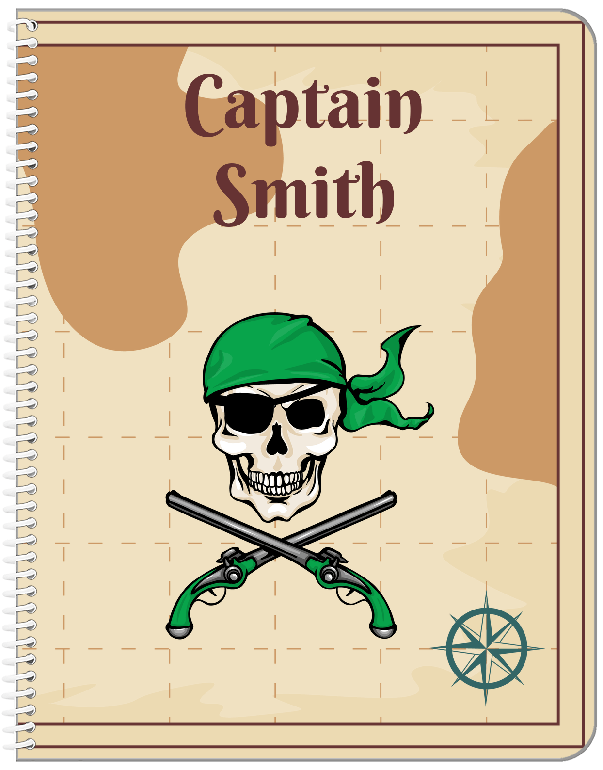Personalized Pirates Notebook - Arms, Bandana, & Eyepatch - Front View
