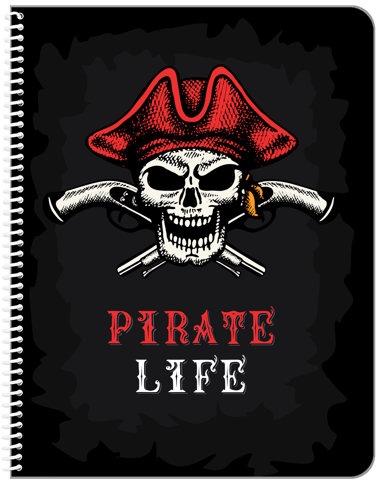 Personalized Pirates Notebook - Black Background - Front View