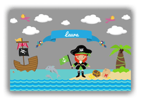 Thumbnail for Personalized Pirate Canvas Wrap & Photo Print I - Grey Background - Redhead Girl with Flag - Front View