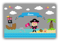 Thumbnail for Personalized Pirate Canvas Wrap & Photo Print I - Grey Background - Blonde Girl with Flag - Front View