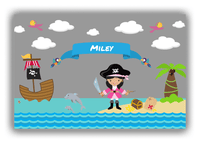 Thumbnail for Personalized Pirate Canvas Wrap & Photo Print II - Grey Background - Black Hair Girl with Sword - Front View