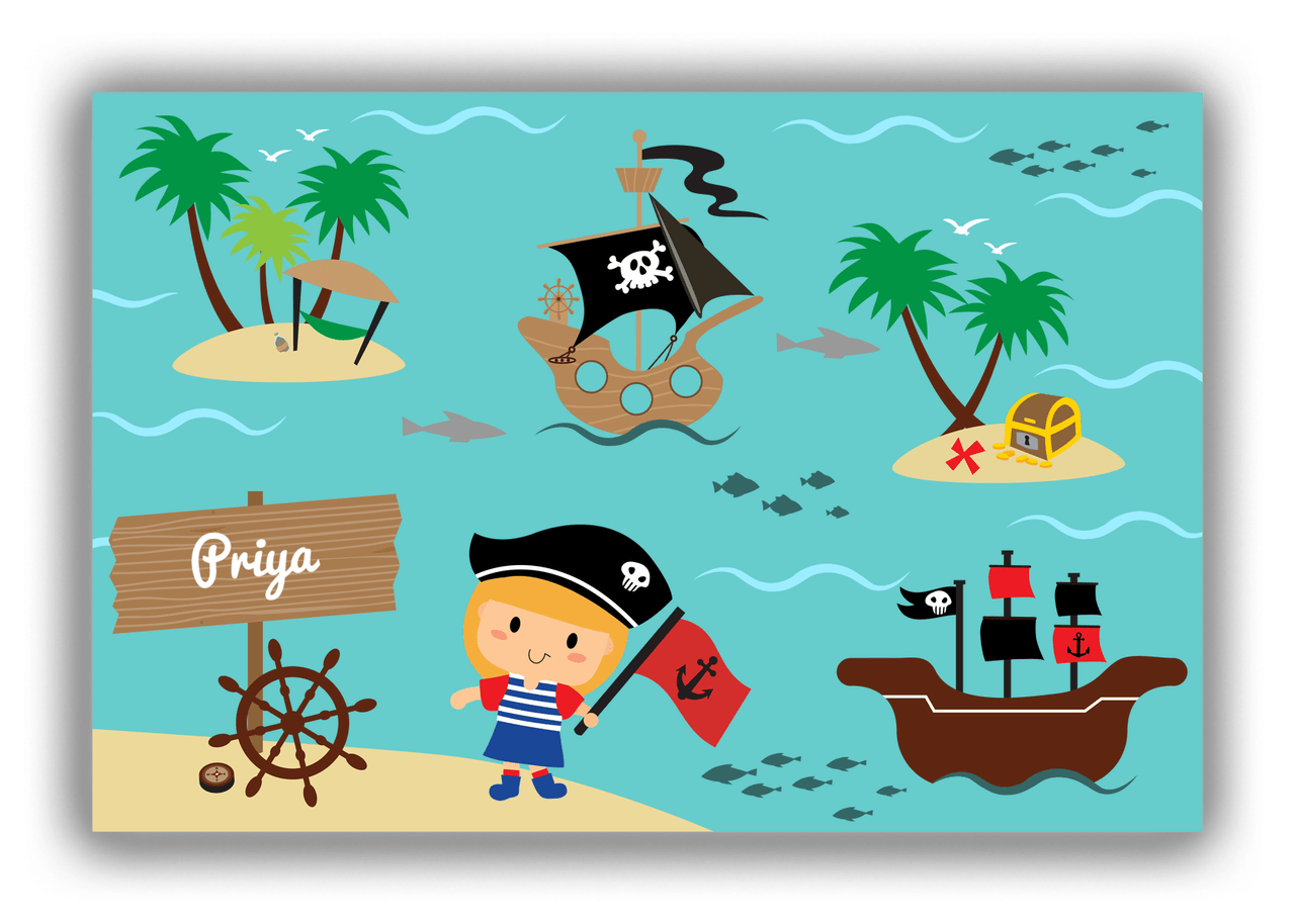 Personalized Pirate Canvas Wrap & Photo Print IX - Blue Background - Blonde Girl - Front View