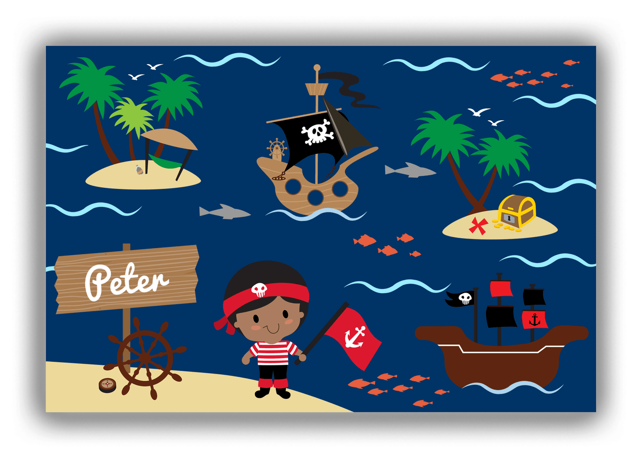 Personalized Pirate Canvas Wrap & Photo Print X - Blue Background - Black Boy - Front View