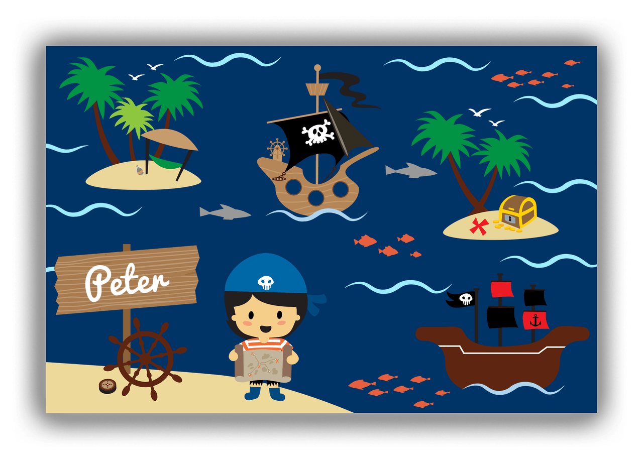Personalized Pirate Canvas Wrap & Photo Print X - Blue Background - Asian Boy - Front View