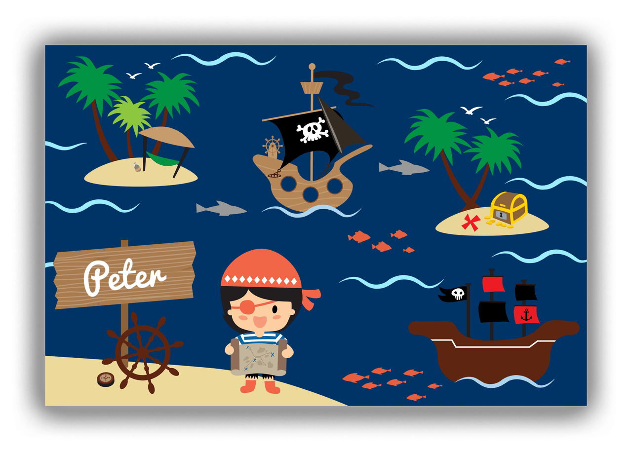 Personalized Pirate Canvas Wrap & Photo Print X - Blue Background - Black Hair Boy - Front View