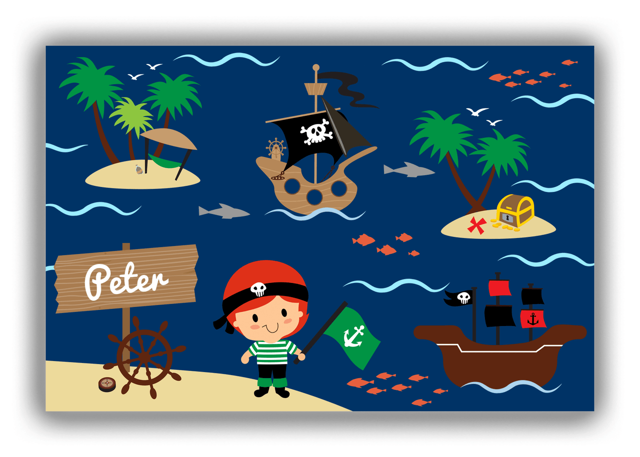 Personalized Pirate Canvas Wrap & Photo Print X - Blue Background - Redhead Boy - Front View
