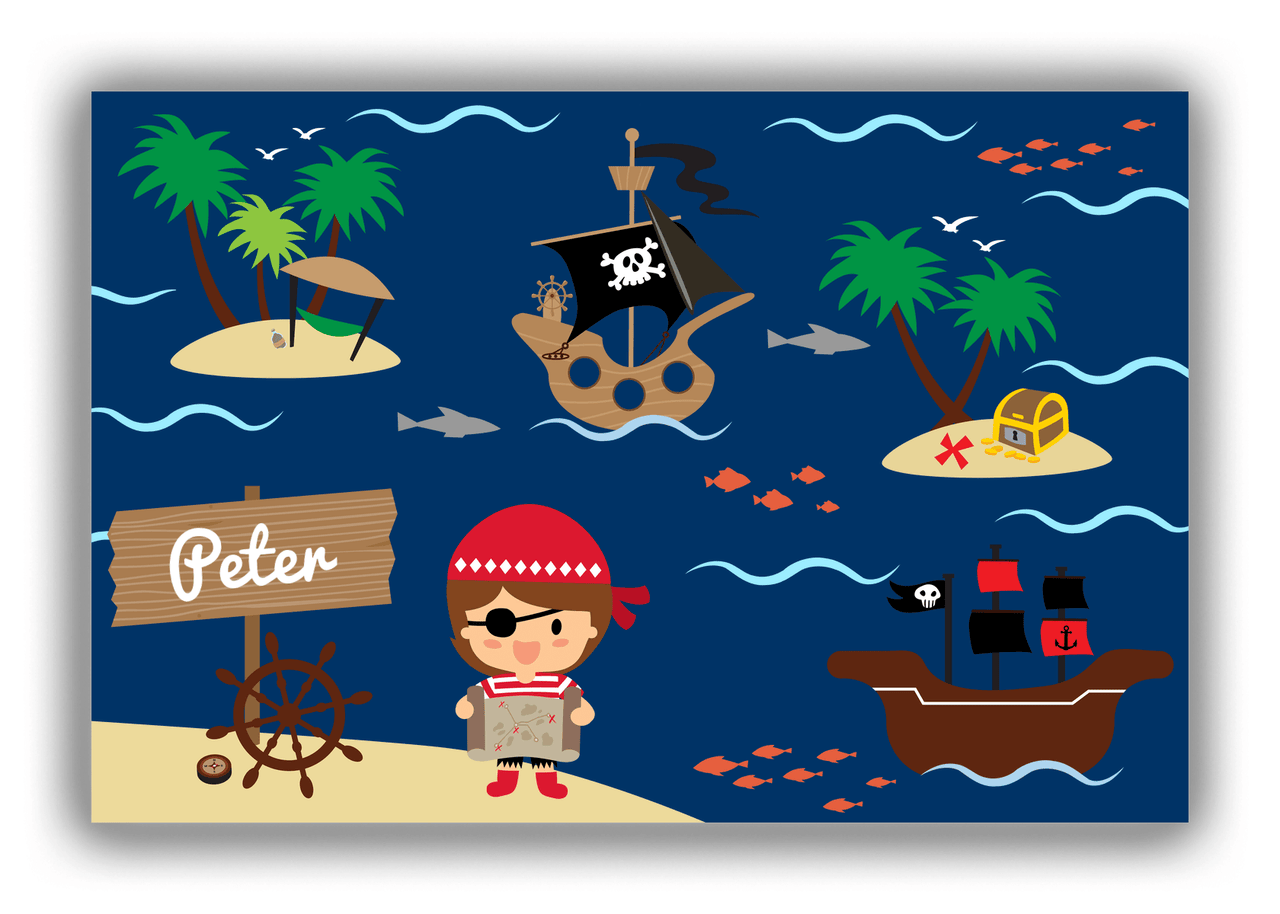 Personalized Pirate Canvas Wrap & Photo Print X - Blue Background - Brown Hair Boy - Front View