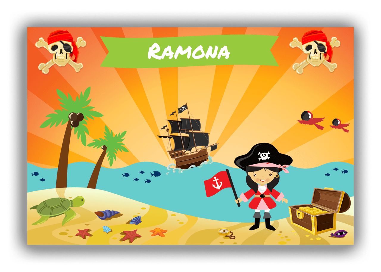 Personalized Pirate Canvas Wrap & Photo Print XI - Blue Background - Asian Girl with Flag - Front View