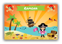 Thumbnail for Personalized Pirate Canvas Wrap & Photo Print XI - Blue Background - Black Hair Girl with Flag - Front View