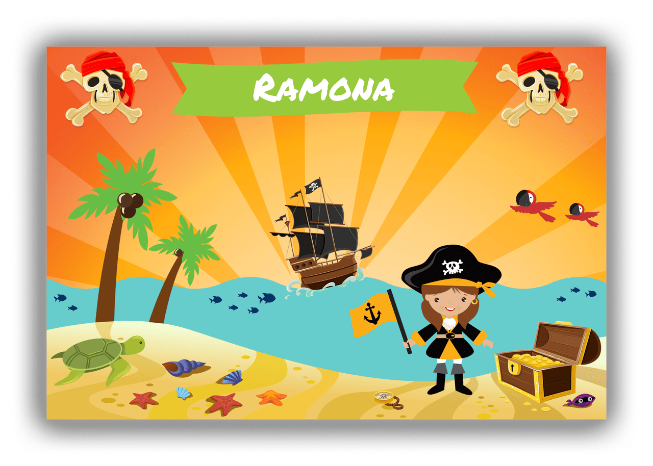 Personalized Pirate Canvas Wrap & Photo Print XI - Blue Background - Brunette Girl with Flag - Front View