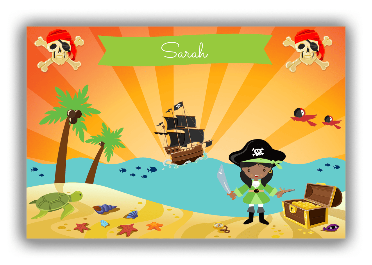 Personalized Pirate Canvas Wrap & Photo Print XII - Blue Background - Black Girl with Sword - Front View