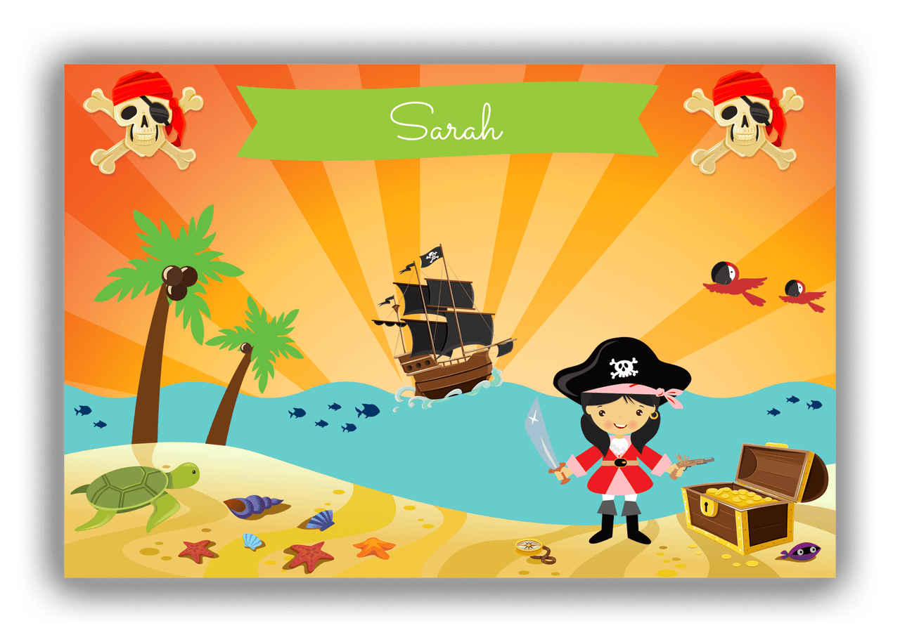 Personalized Pirate Canvas Wrap & Photo Print XII - Blue Background - Asian Girl with Sword - Front View