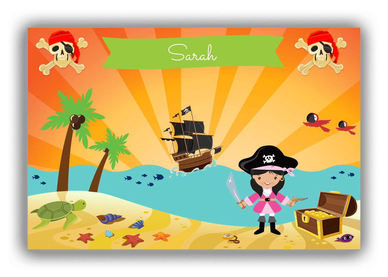 Personalized Pirate Canvas Wrap & Photo Print XII - Blue Background - Black Hair Girl with Sword - Front View