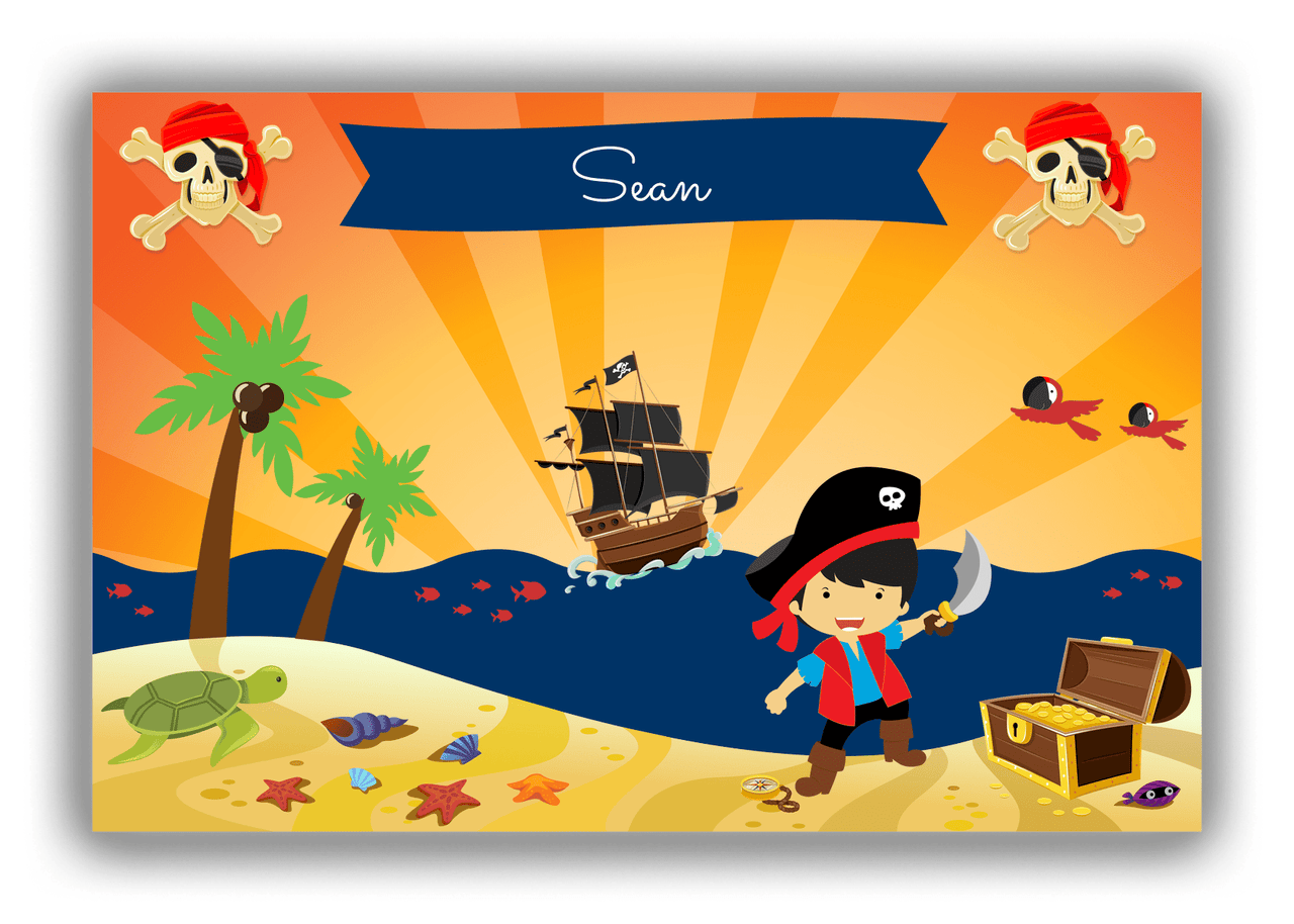 Personalized Pirate Canvas Wrap & Photo Print XIV - Blue Background - Asian Boy with Sword - Front View