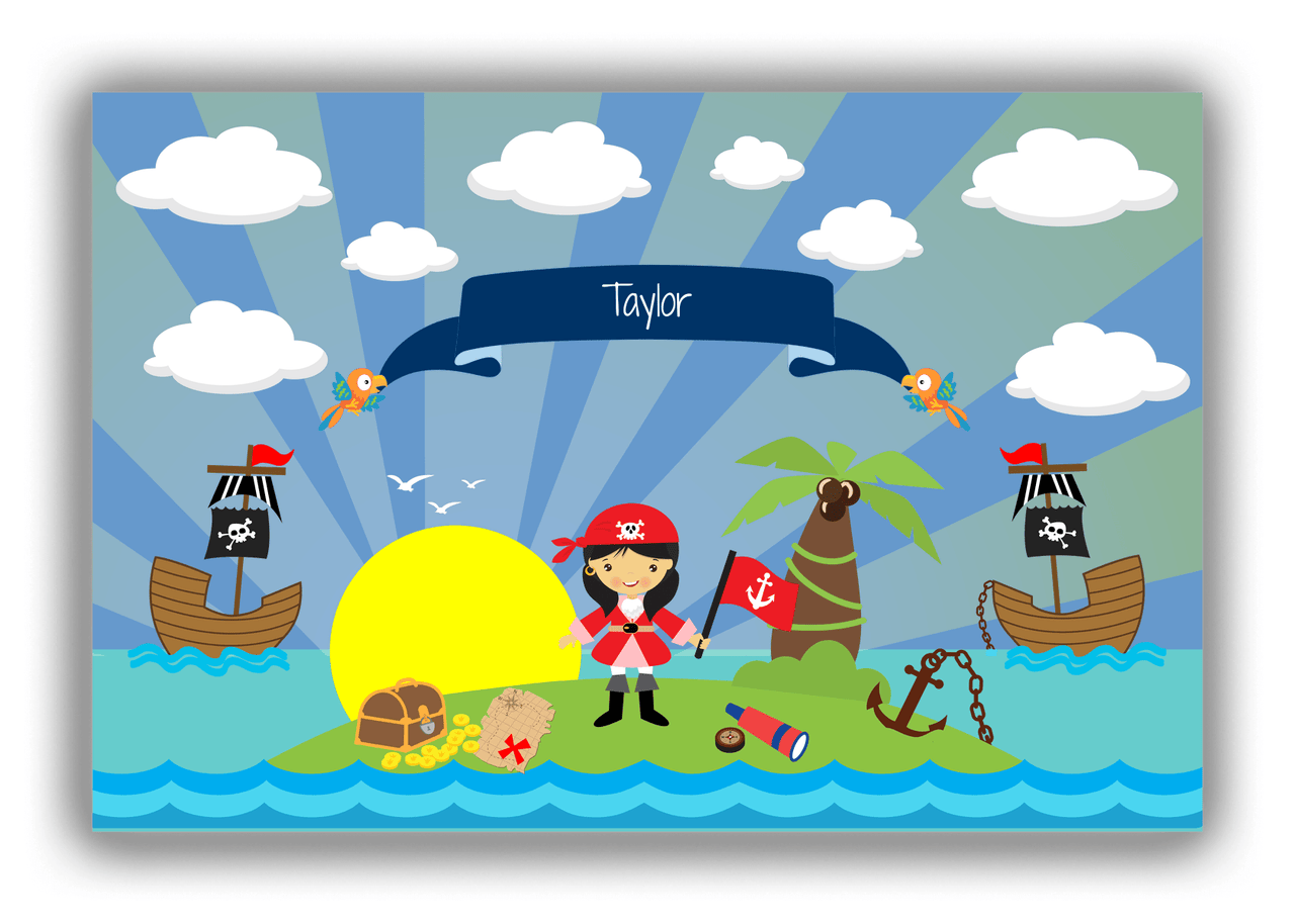 Personalized Pirate Canvas Wrap & Photo Print XV - Blue Background - Asian Girl with Flag - Front View