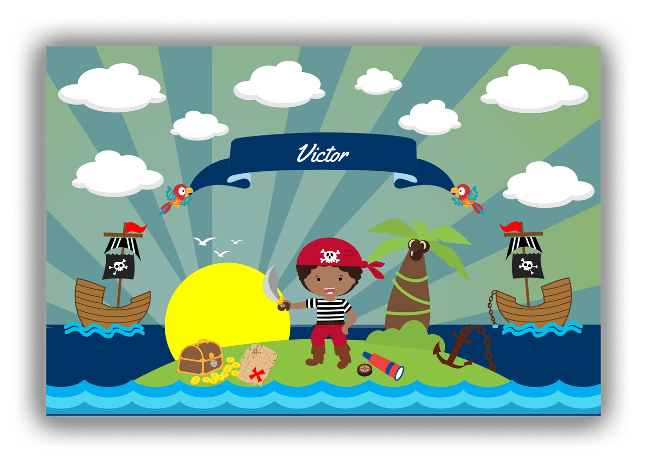 Personalized Pirate Canvas Wrap & Photo Print XVIII - Blue Background - Black Boy with Sword - Front View