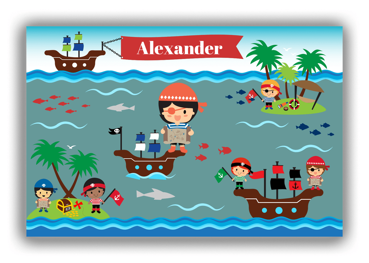 Personalized Pirate Canvas Wrap & Photo Print XX - Blue Background - Black Hair Boy - Front View