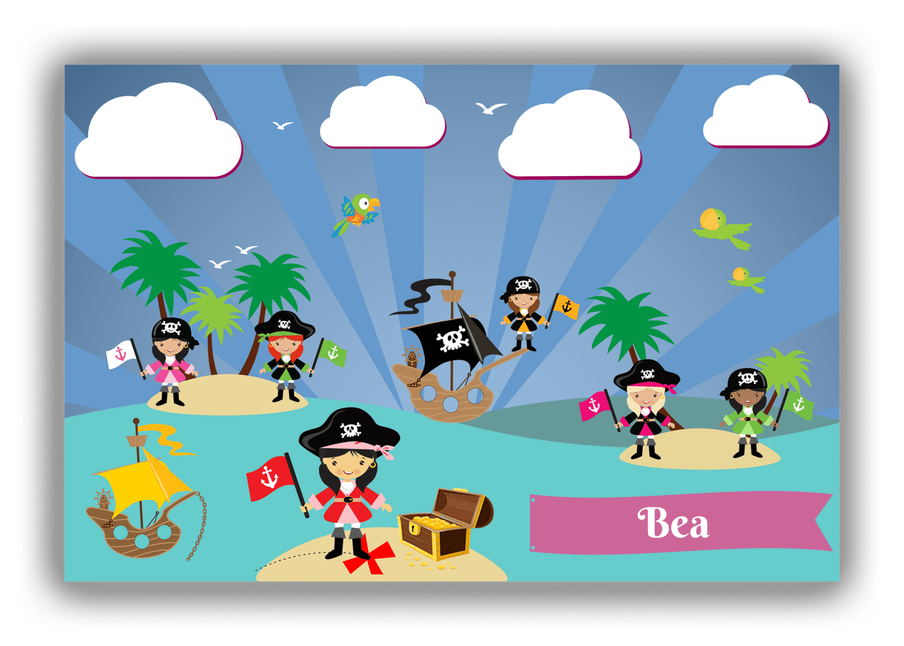 Personalized Pirate Canvas Wrap & Photo Print XXI - Blue Background - Asian Girl with Flag - Front View