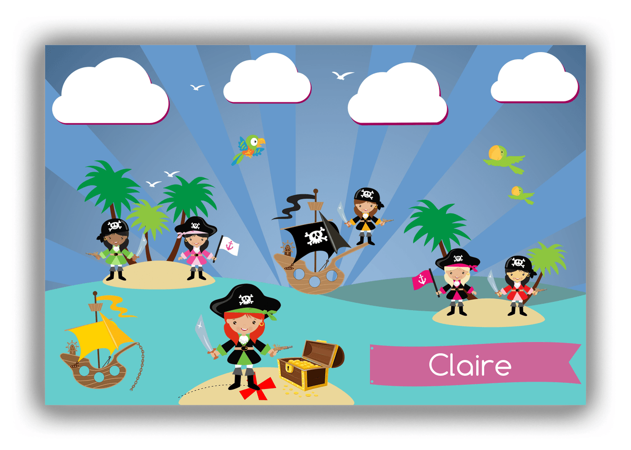 Personalized Pirate Canvas Wrap & Photo Print XXII - Blue Background - Redhead Girl with Sword - Front View