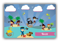 Thumbnail for Personalized Pirate Canvas Wrap & Photo Print XXIII - Blue Background - Black Hair Boy with Flag - Front View
