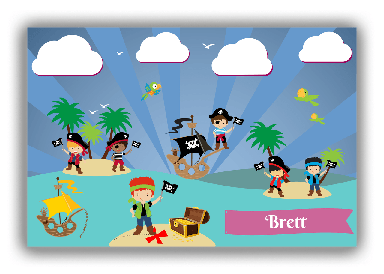 Personalized Pirate Canvas Wrap & Photo Print XXIII - Blue Background - Redhead Boy with Flag - Front View