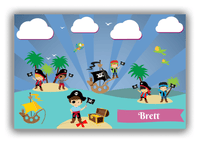 Thumbnail for Personalized Pirate Canvas Wrap & Photo Print XXIII - Blue Background - Brown Hair Boy with Flag - Front View