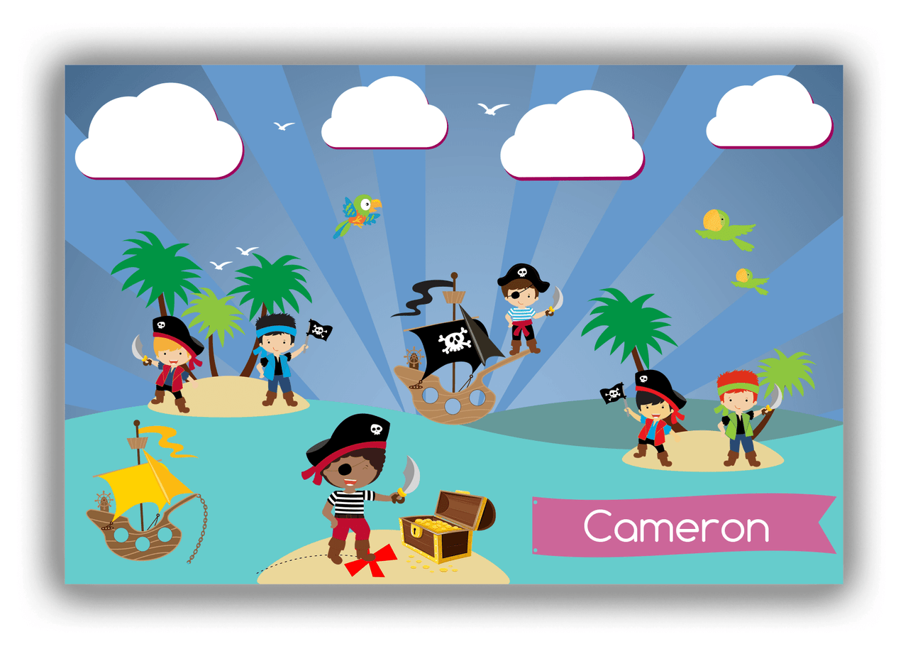 Personalized Pirate Canvas Wrap & Photo Print XXIV - Blue Background - Black Boy with Sword - Front View