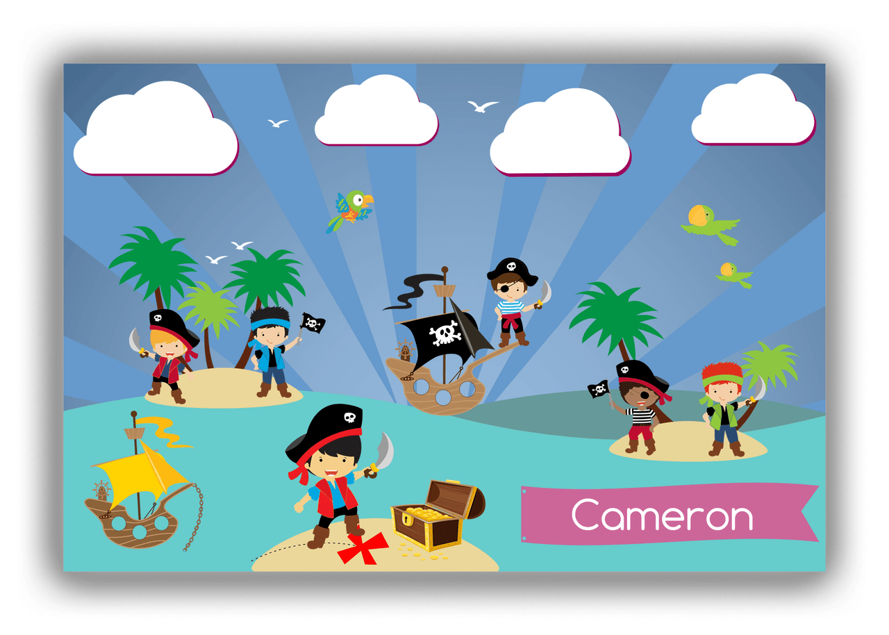 Personalized Pirate Canvas Wrap & Photo Print XXIV - Blue Background - Asian Boy with Sword - Front View