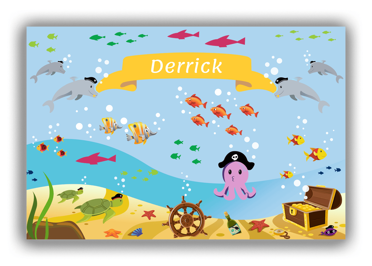 Personalized Pirate Canvas Wrap & Photo Print XXV - Blue Background - Purple Octopus - Front View