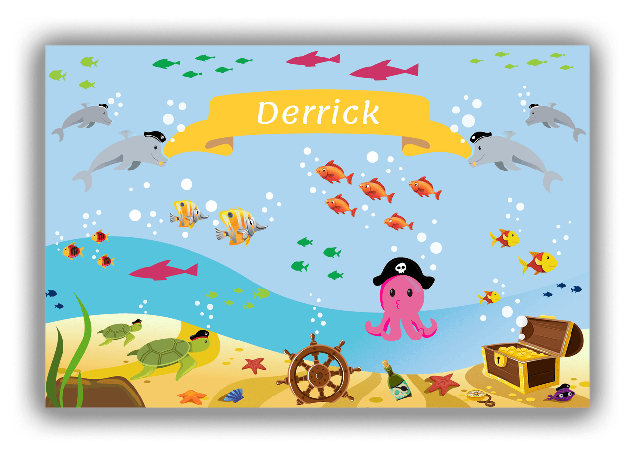 Personalized Pirate Canvas Wrap & Photo Print XXV - Blue Background - Pink Octopus - Front View