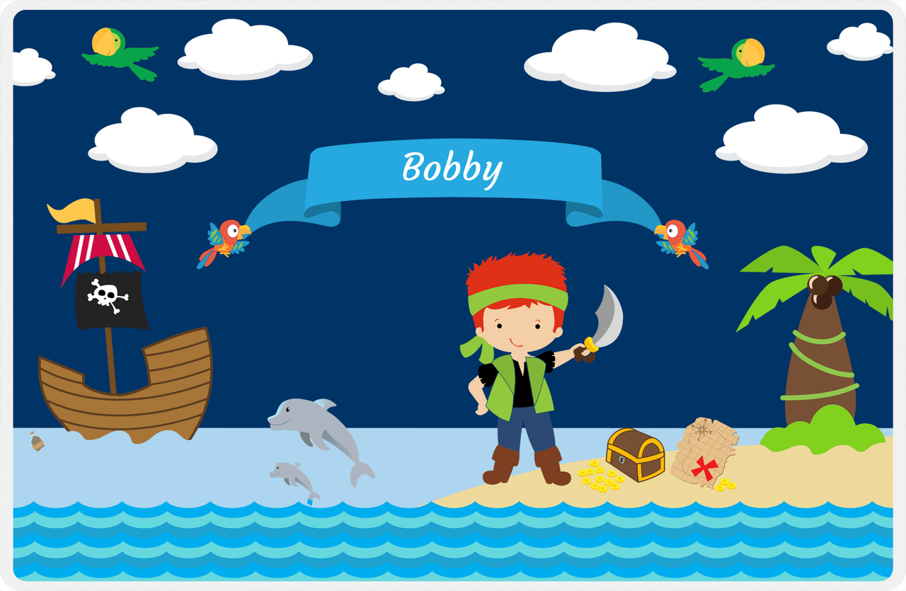 Personalized Pirate Placemat - Boy Pirate with Sword I - Redhead Boy -  View