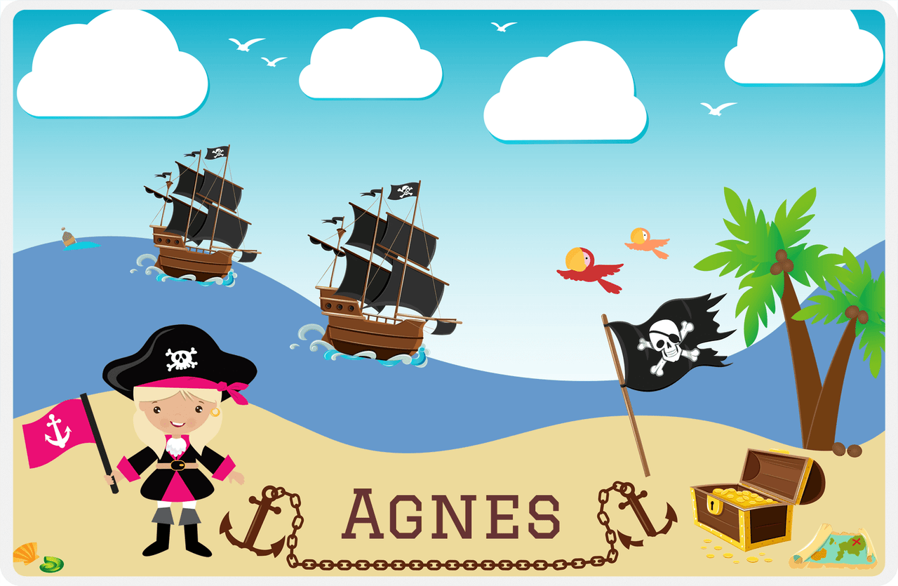 Personalized Pirate Placemat - Girl Pirate with Flag II - Blonde Girl -  View