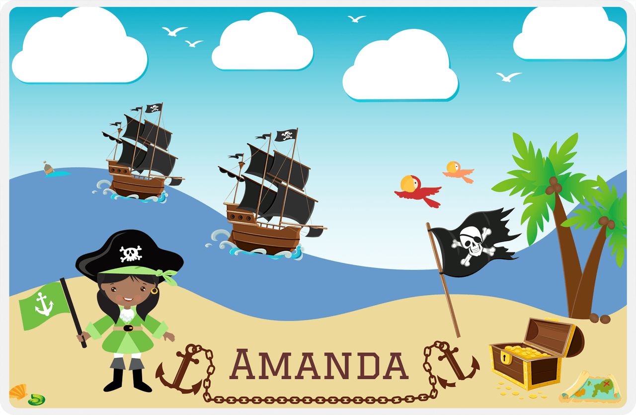 Personalized Pirate Placemat - Girl Pirate with Flag II - Black Girl -  View