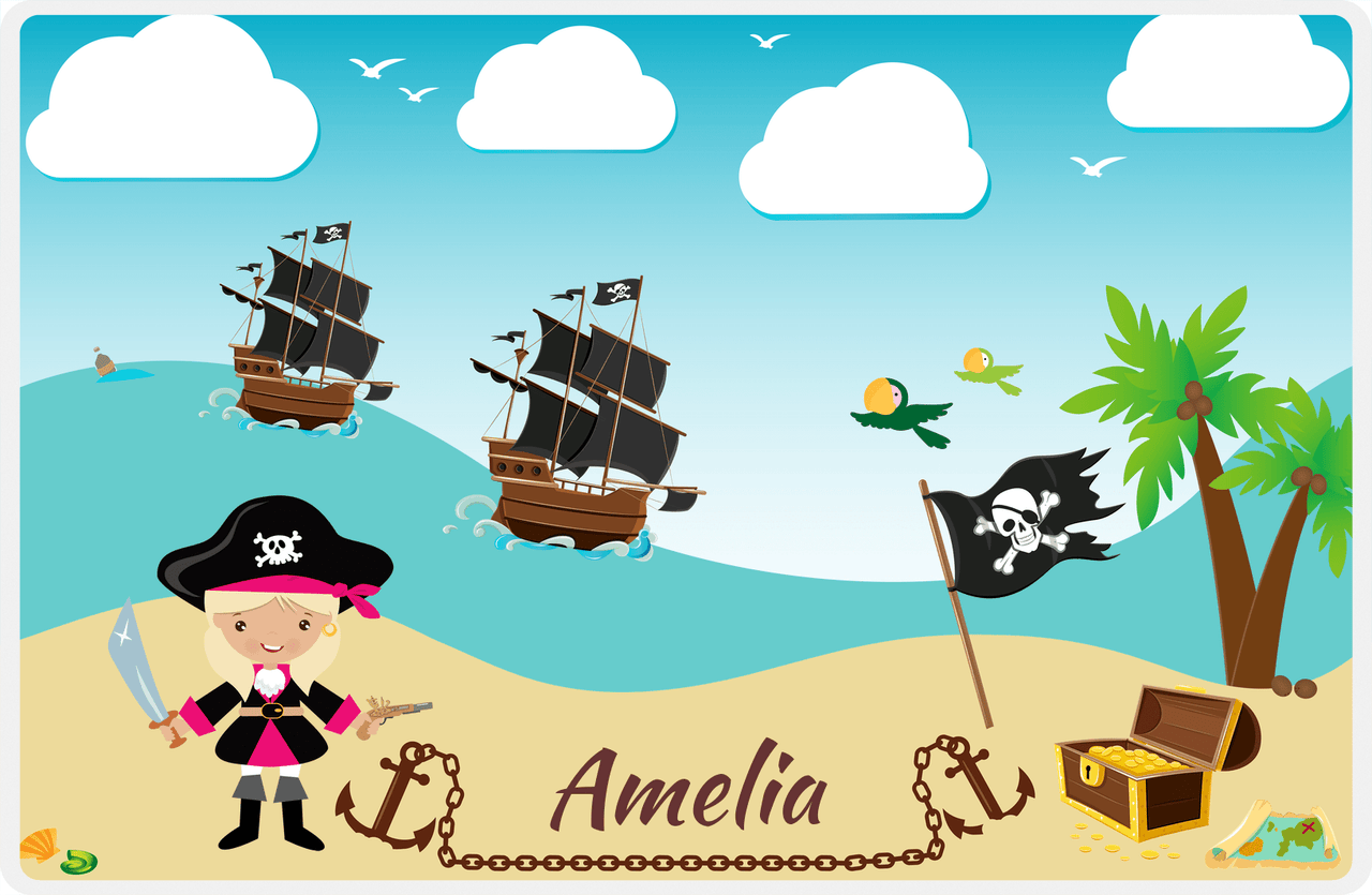 Personalized Pirate Placemat - Girl Pirate with Sword II - Blonde Girl -  View