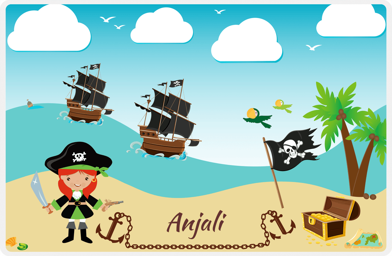 Personalized Pirate Placemat - Girl Pirate with Sword II - Redhead Girl -  View