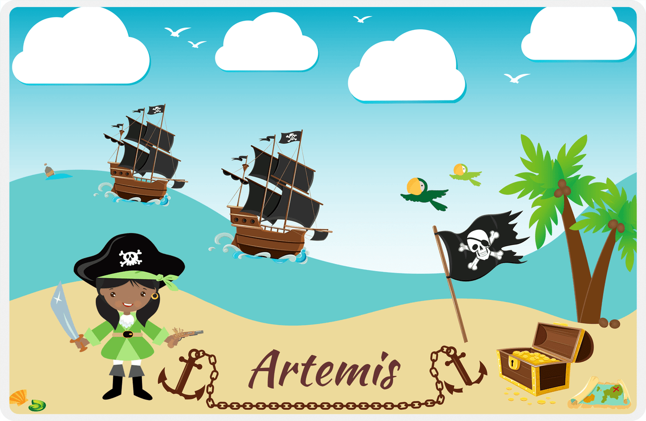 Personalized Pirate Placemat - Girl Pirate with Sword II - Black Girl -  View