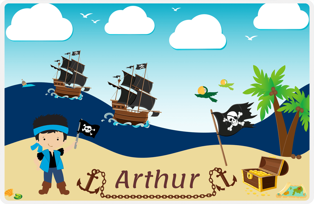 Personalized Pirate Placemat - Boy Pirate with Flag II - Black Hair Boy -  View