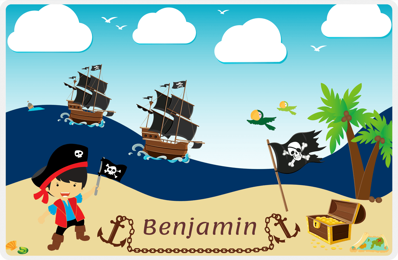 Personalized Pirate Placemat - Boy Pirate with Flag II - Asian Boy -  View