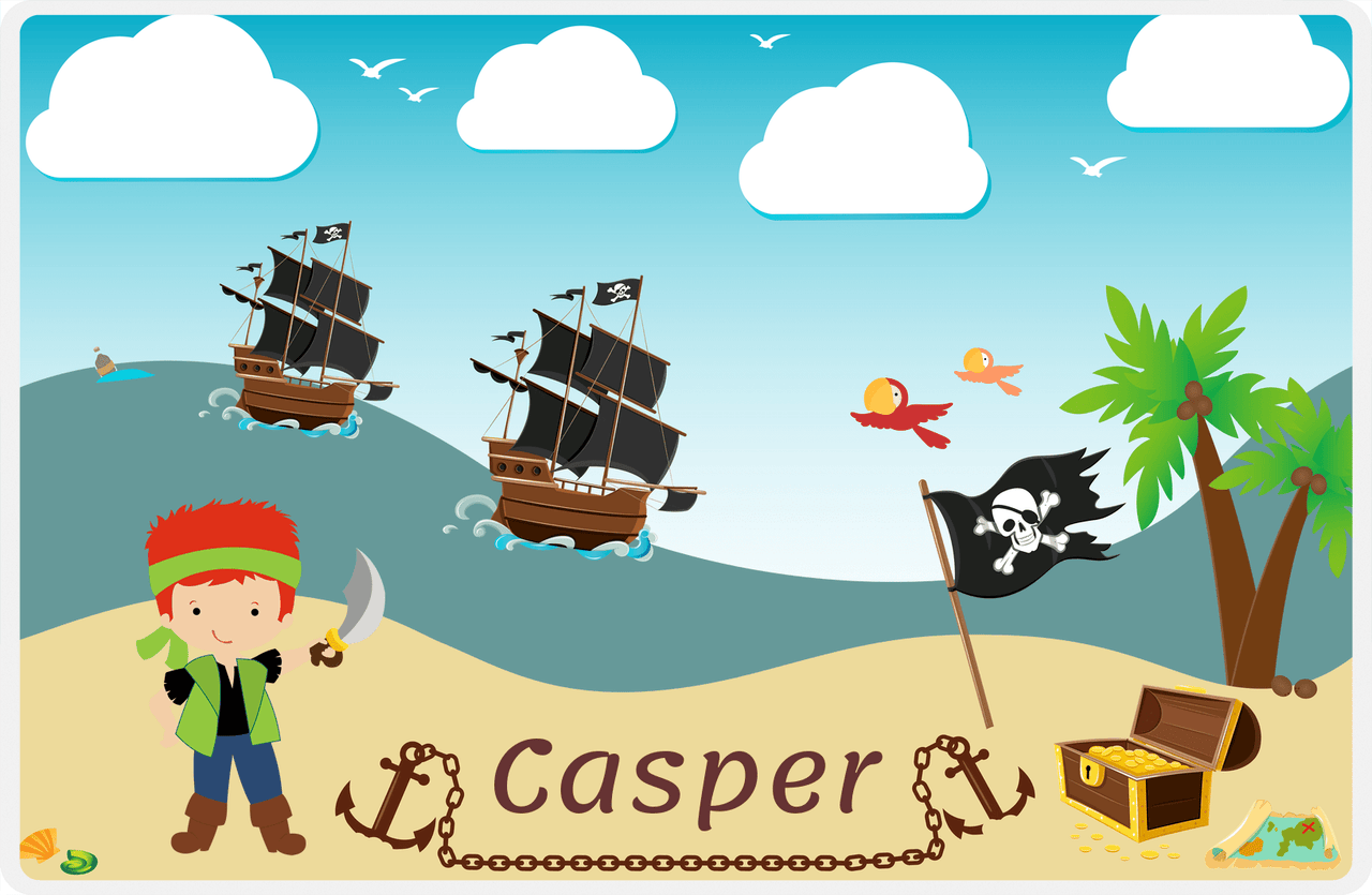 Personalized Pirate Placemat - Boy Pirate with Sword II - Redhead Boy -  View