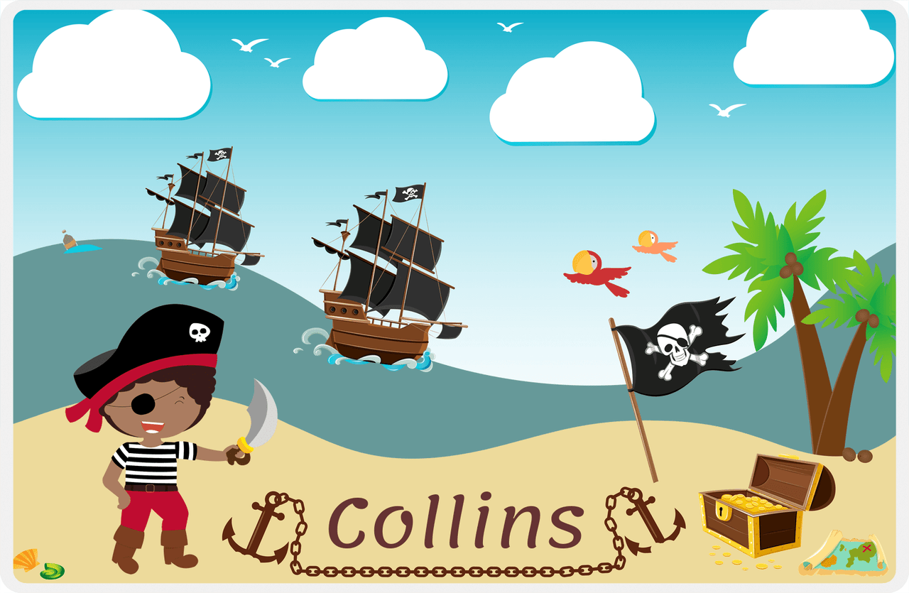 Personalized Pirate Placemat - Boy Pirate with Sword II - Black Boy -  View