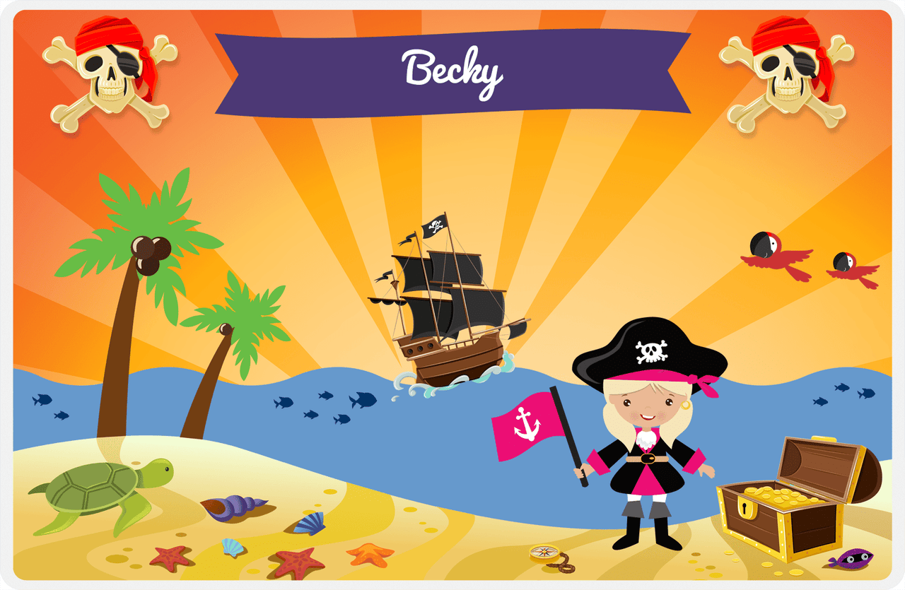Personalized Pirate Placemat - Girl Pirate with Flag IV - Blonde Girl -  View