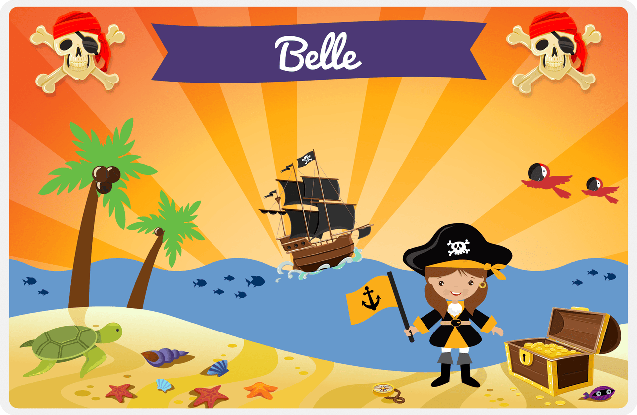Personalized Pirate Placemat - Girl Pirate with Flag IV - Brunette Girl -  View