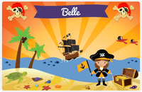 Thumbnail for Personalized Pirate Placemat - Girl Pirate with Flag IV - Brunette Girl -  View