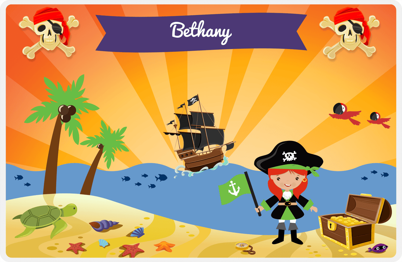 Personalized Pirate Placemat - Girl Pirate with Flag IV - Redhead Girl -  View